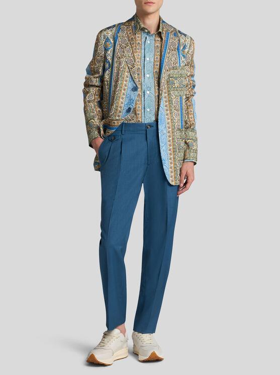 Shop Etro , Printed Cotton Shirt, Man, Light Blue, Size 44
