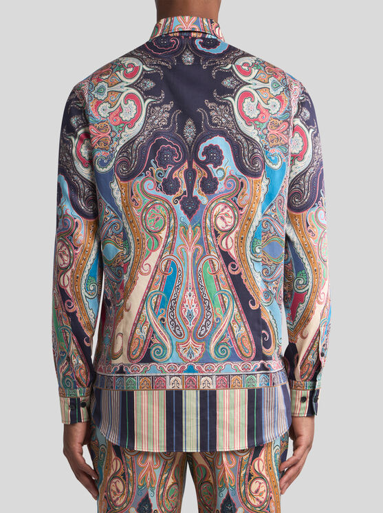 Etro , Multicoloured Paisley Cotton Shirt, Man, Navy Blue, Size 45 In Navyblau