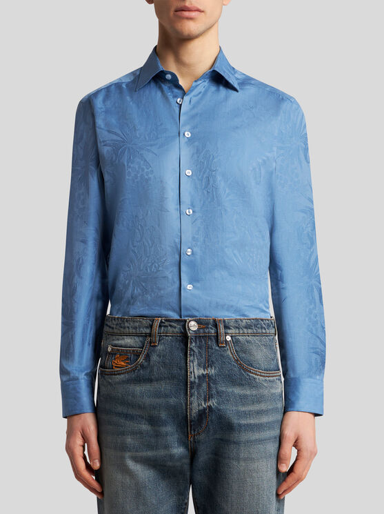 Shop Etro Jacquard Shirt In Light Blue