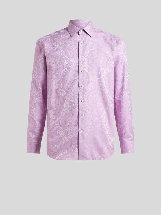 Etro , Roma Cotton Shirt, Man, Purple, Size 45 In Purple