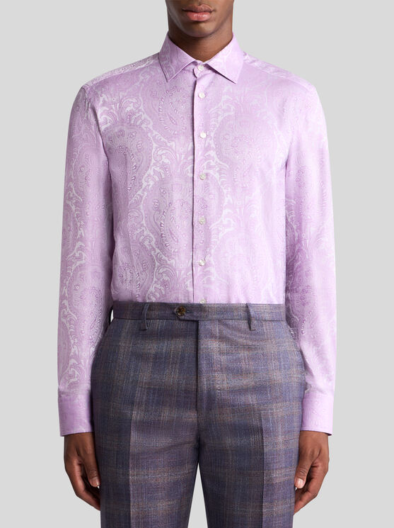 Etro , Roma Cotton Shirt, Man, Purple, Size 45 In Purple
