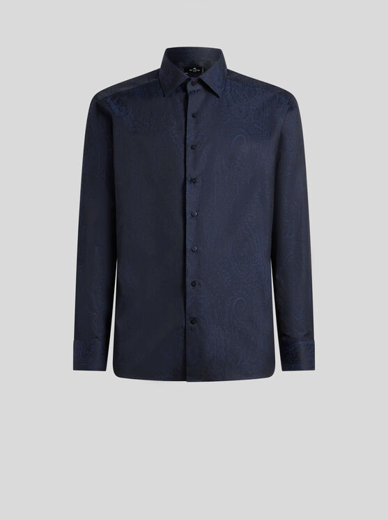 Etro Jacquard-hemd Mit Paisley In Navyblau