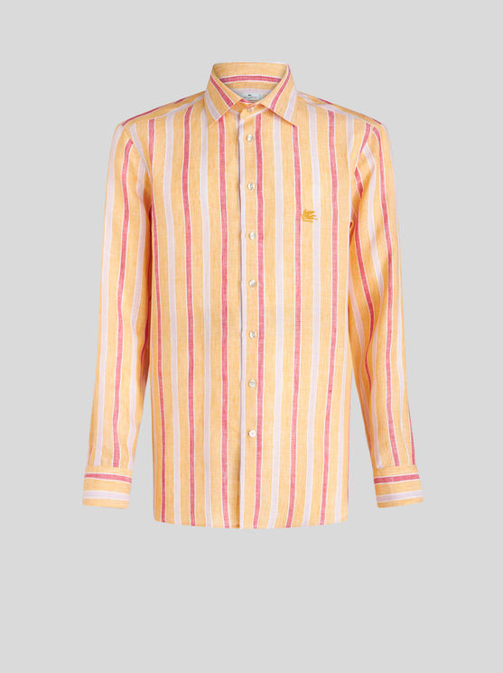 Shop Etro Striped Shirt With Logo In Orange