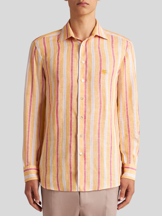 Shop Etro Striped Shirt With Logo In Orange