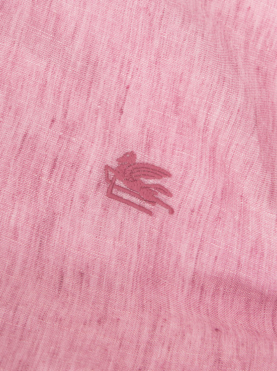 Shop Etro Linen Shirt With Logo In Pink