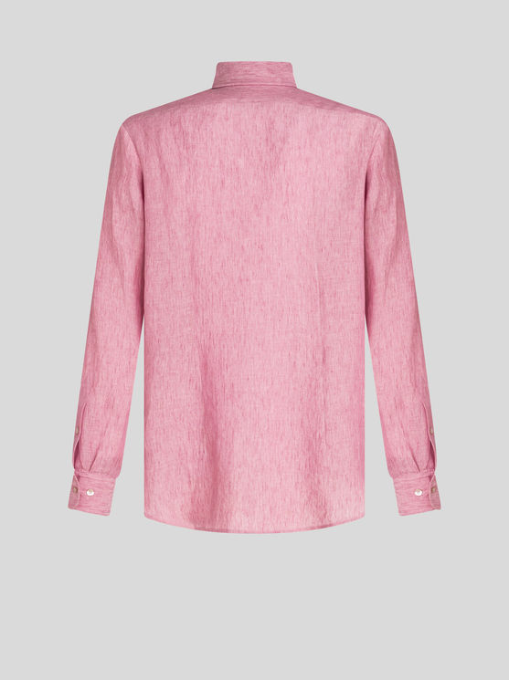 Shop Etro Linen Shirt With Logo In Pink