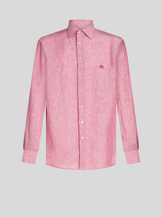 Shop Etro Linen Shirt With Logo In Pink