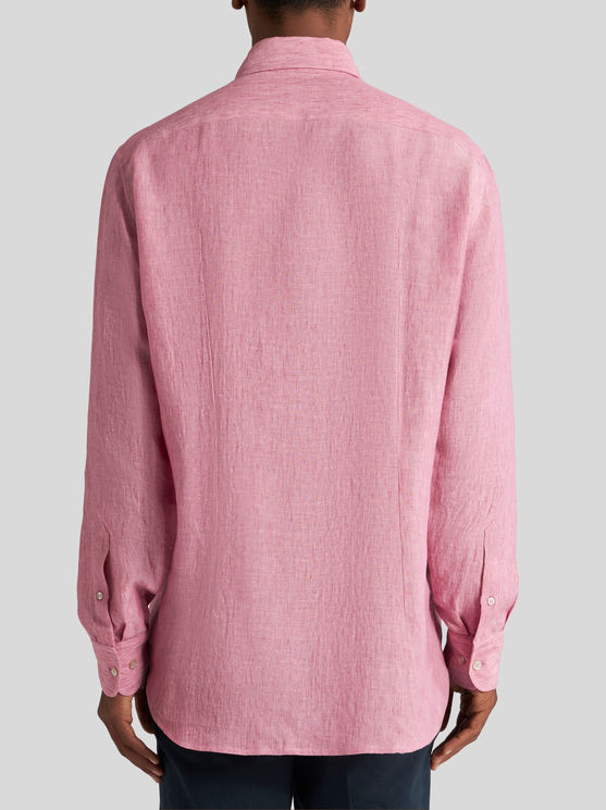 Shop Etro Linen Shirt With Logo In Pink