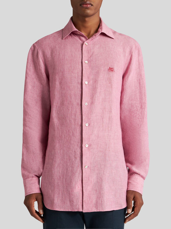 Shop Etro Linen Shirt With Logo In Pink