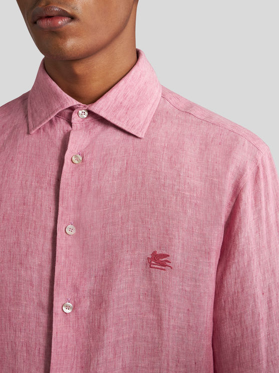 Shop Etro Linen Shirt With Logo In Pink