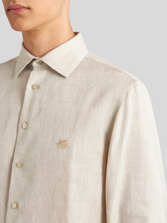 Shop Etro Leinenhemd Mit Logo In Beige