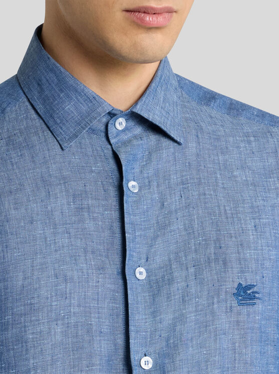 Etro , Linen Shirt With Pegaso, Man, Light Blue, Size 44 In Light Blue