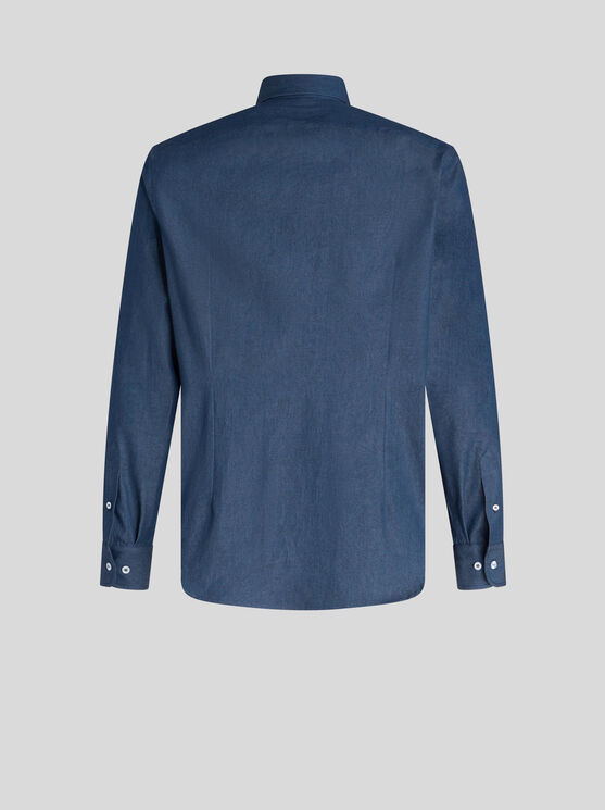 Shop Etro Denim Shirt With Logo In Navy Blue