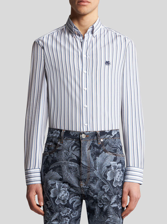 Shop Etro Striped Cotton Shirt In Multicolour