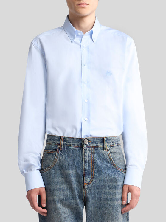 Shop Etro Button-down Shirt With Logo In Light Blue