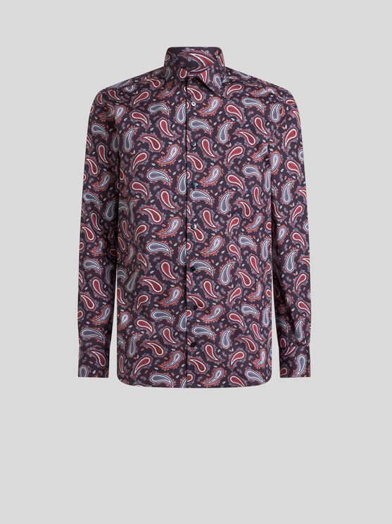 Etro Cotton Shirt With Paisley Print In Red