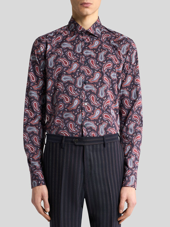 Etro Cotton Shirt With Paisley Print In Red