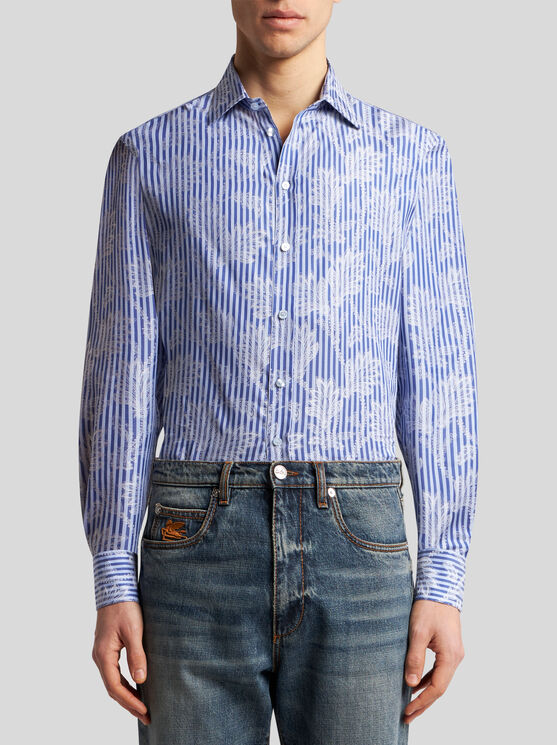 Shop Etro Striped Jacquard Shirt In Light Blue