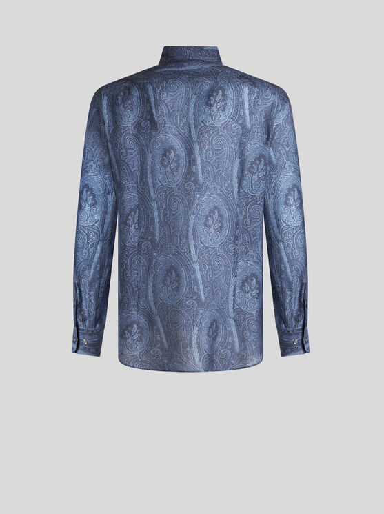 Shop Etro Silk Paisley Shirt In Navy Blue