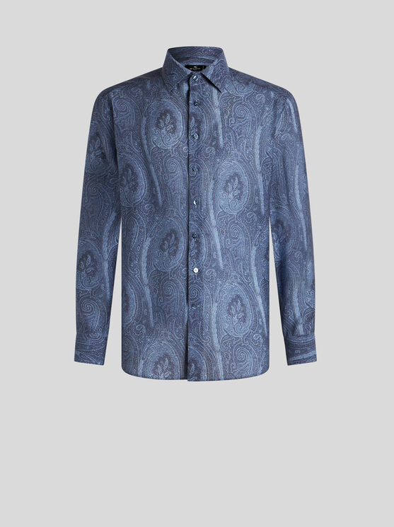 Shop Etro Silk Paisley Shirt In Navy Blue