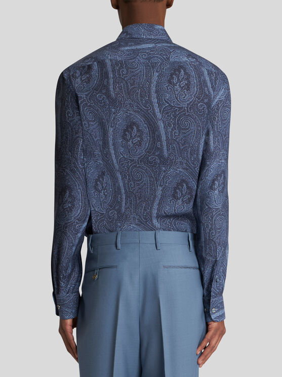 Shop Etro Silk Paisley Shirt In Navy Blue