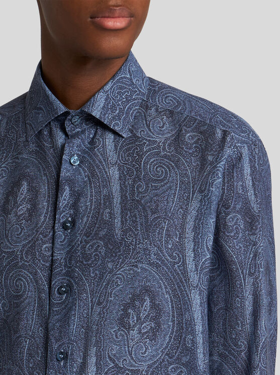 Shop Etro Silk Paisley Shirt In Navy Blue