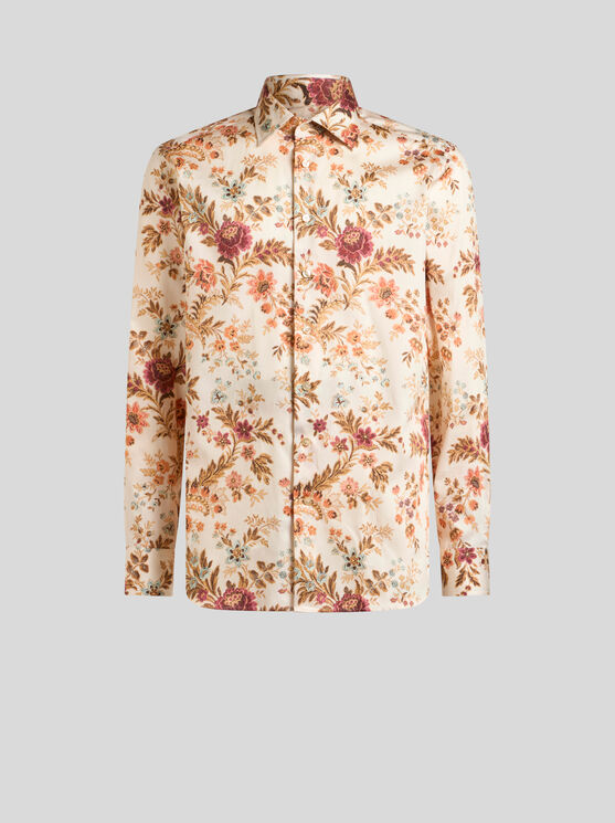 Etro Cotton Shirt With All-over Floral Print In Neutral