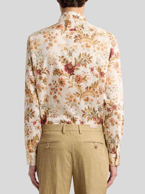 Etro Cotton Shirt With All-over Floral Print In Neutral
