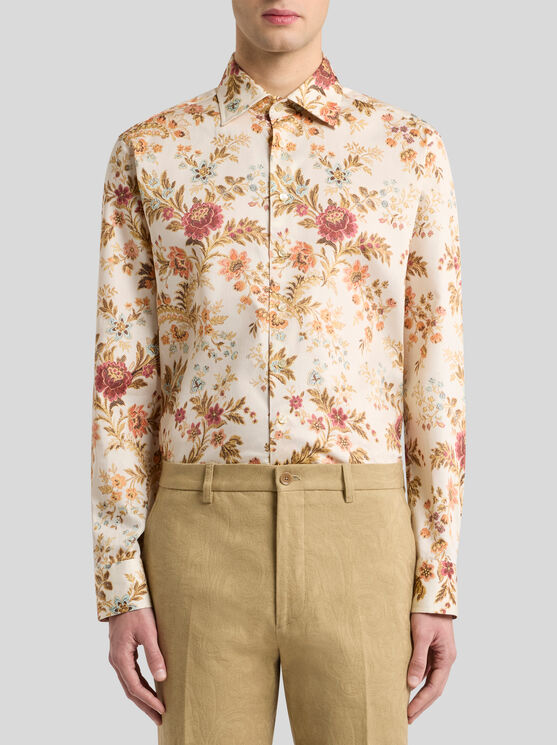 Etro Cotton Shirt With All-over Floral Print In Neutral