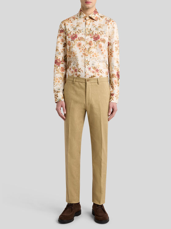 Etro Cotton Shirt With All-over Floral Print In Neutral