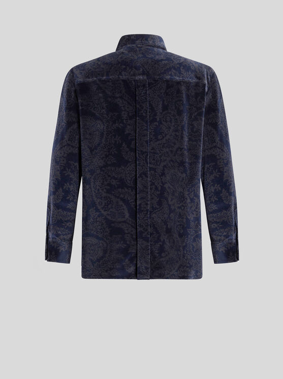 Shop Etro Jacquard Chenille Overshirt In Navy Blue