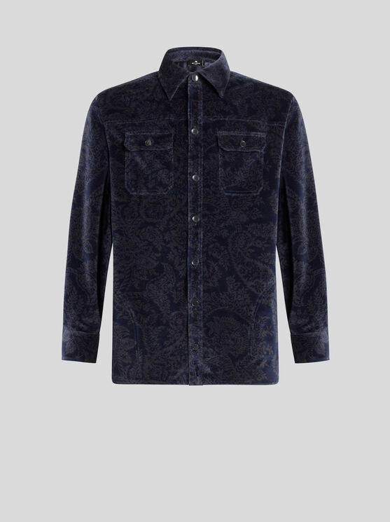 Shop Etro Jacquard Chenille Overshirt In Navy Blue