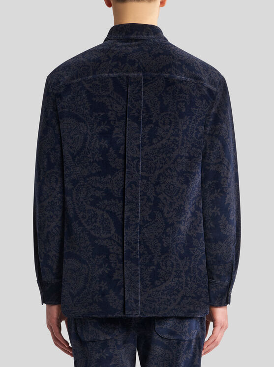 Shop Etro Jacquard Chenille Overshirt In Navy Blue