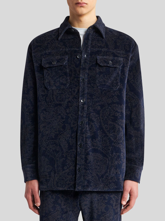 Shop Etro Jacquard Chenille Overshirt In Navy Blue