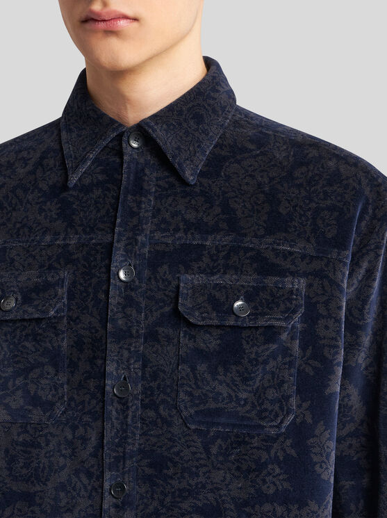 Shop Etro Jacquard Chenille Overshirt In Navy Blue