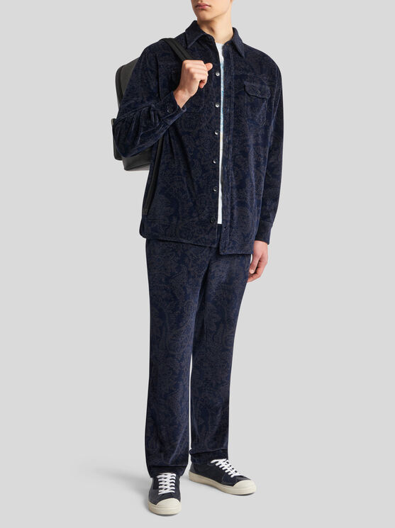 Shop Etro Jacquard Chenille Overshirt In Navy Blue