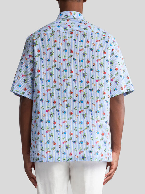 Etro , Short-sleeved Shirt With Stripes And Flowers, Man, Light Blue, Size 3xl In Light Blue