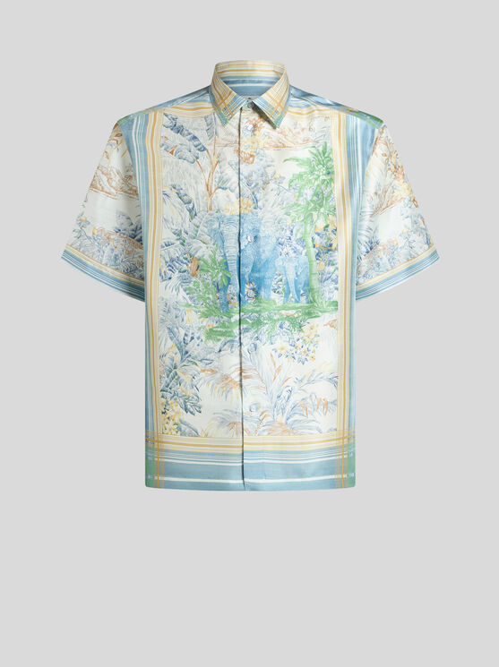 Etro , Oversized Silk Shirt, Man, Light Blue, Size L In Light Blue
