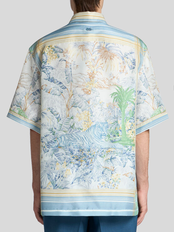 Etro , Oversized Silk Shirt, Man, Light Blue, Size L In Light Blue