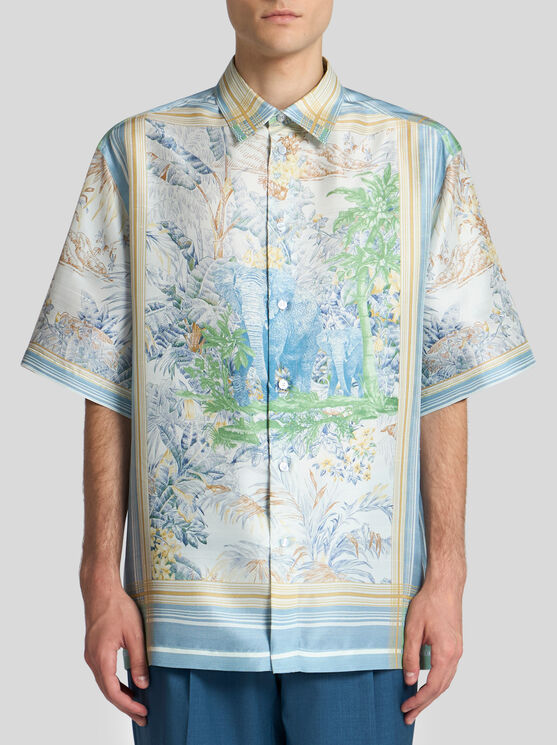 Etro , Oversized Silk Shirt, Man, Light Blue, Size L In Light Blue