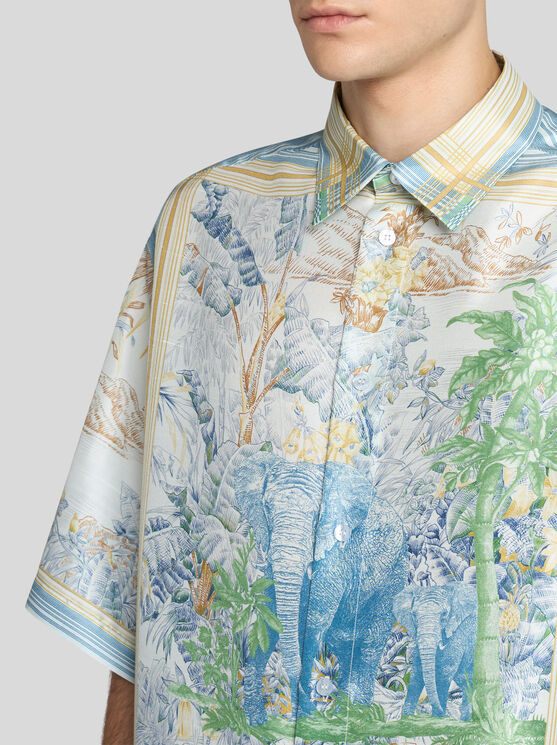 Etro , Oversized Silk Shirt, Man, Light Blue, Size L In Light Blue