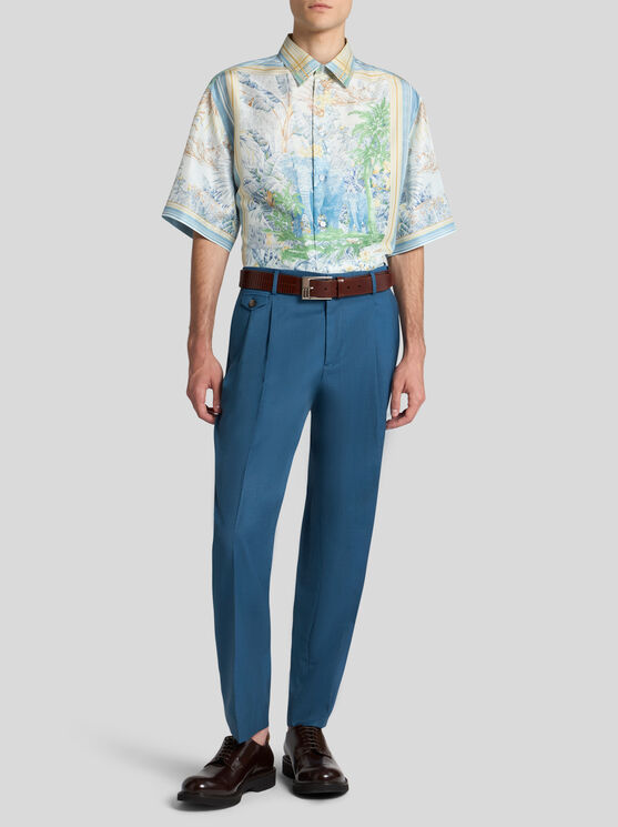 Etro , Oversized Silk Shirt, Man, Light Blue, Size L In Light Blue