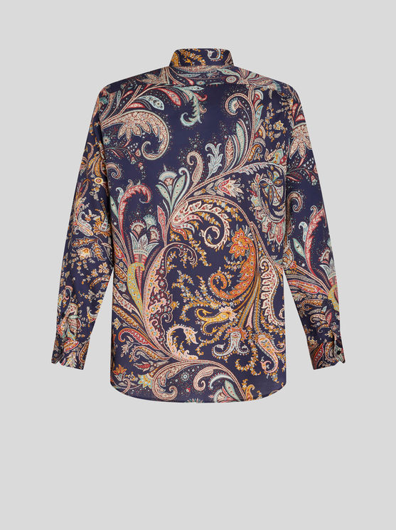 Shop Etro Paisley Cotton Shirt In Navy Blue