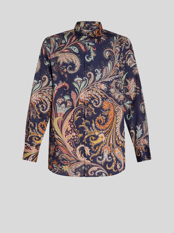 Shop Etro Paisley Cotton Shirt In Navy Blue