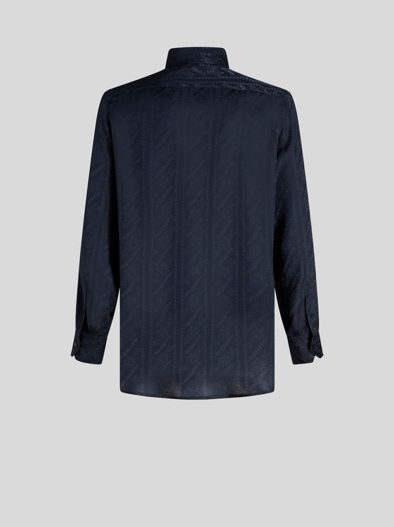 Etro , Silk Jacquard Shirt, Man, Navy Blue, Size Xl In Navy Blue