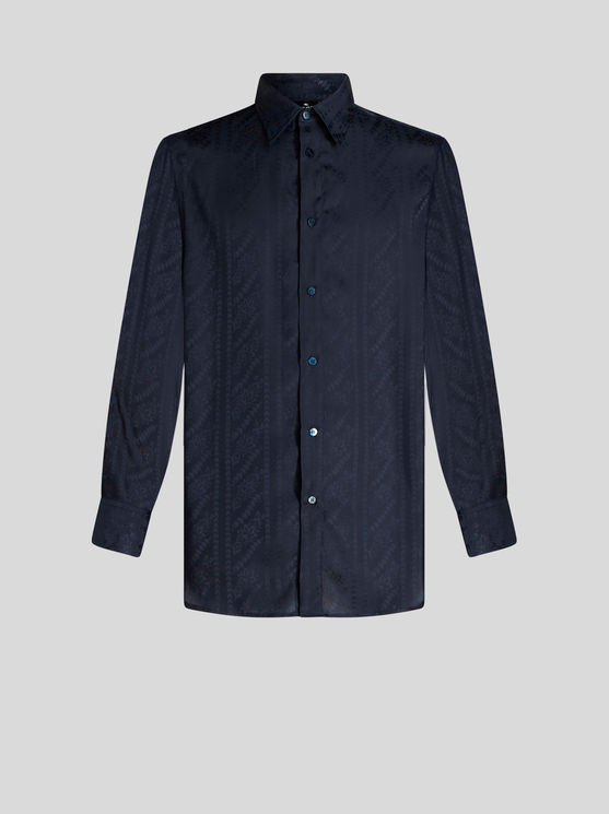 Etro , Silk Jacquard Shirt, Man, Navy Blue, Size Xl In Navy Blue