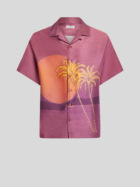 Etro Printed Short-sleeved Bowling Shirt In Orange