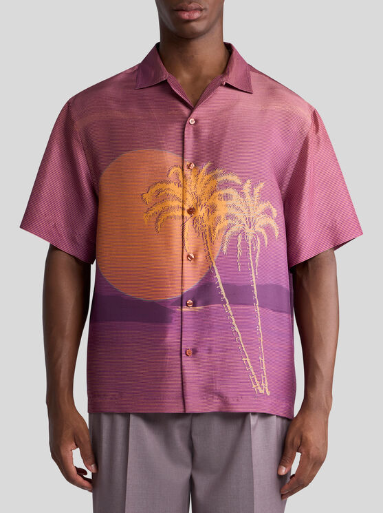 Etro Printed Short-sleeved Bowling Shirt In Orange