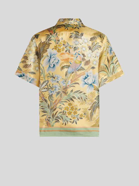 Shop Etro Printed Silk Bowling Shirt In Yellow