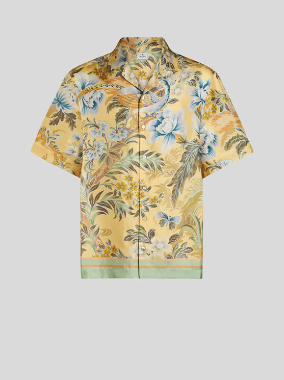 Shop Etro Printed Silk Bowling Shirt In Yellow